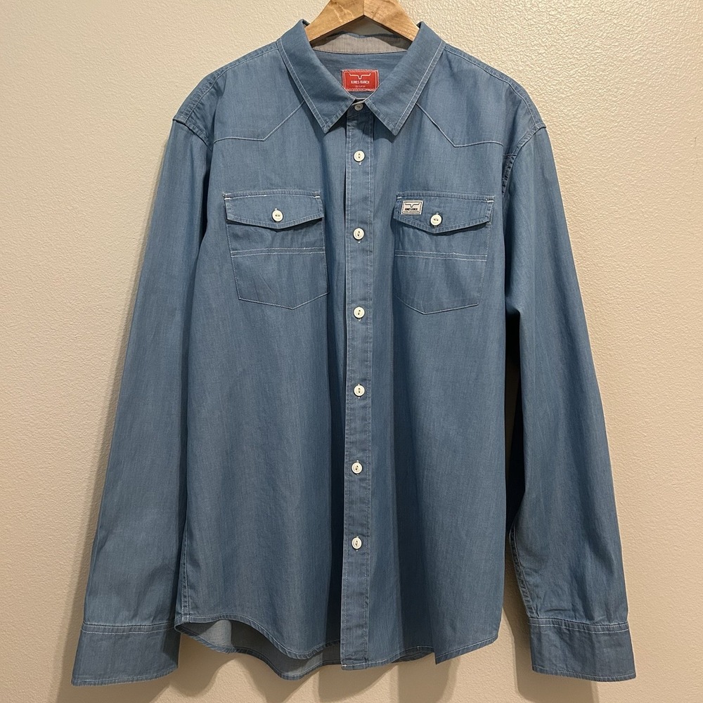 Kimes Ranch Shirt Mens 2XL Blue 100% Cotton Long Sleeve Western Workwear EUC